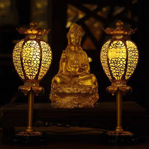HENANSHENGZHONG | Religious Altar Lamp Antique Style Gilded Lotus Lantern