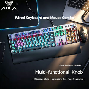 AULA | AULA F2088 Mechanical Keyboard Backlight Wired 104Keys 100%layout Custom Full Key No Punch for E-Sport Gaming Keyboard Combo