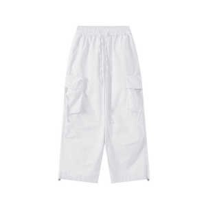 กางเกงขายาวทรงตรงสไตล์สตรีทสำหรับใส่ไปทำงานในฤดูร้อน กางเกงขายาวทรงหลวมเอวยางยืด กางเกงขายาวทรงหลวมสำหรับใส่ไปทำงานสไตล์อเมริกัน