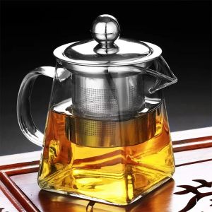Borosilicate Glass Stainless Steel Filter Tea Set Teapot Goblet