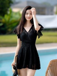 Lace One-Piece Swimwear Womens Thermal Bath Suit Pure Color Steel Support Slimming Design Summer New Style Backless Casual Swimsuit