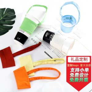 Portable Canvas Cup Sleeve Handheld Heat Insulation Milk Tea Coffee Beverage Bag Customizable Logo Gift Soft Shoulder Bag