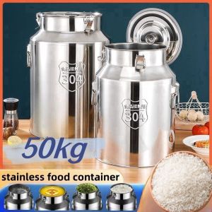 304 metal stainless Steel Rice Dispenser 50kg storage Sealed Food Storage Dispensers Rice Bucket