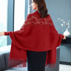 Red Wedding Cheongsam Shawl Spring Autumn Outerwear Fashionable High-End Cloak for Mother-In-Law And Grandmother-In-Law