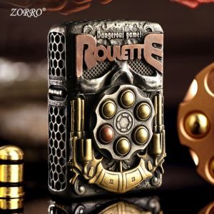 Zorro Kerosene Lighter f\Fingertip Turntable Armor Copper Hand-Inlaid Durable Windproof