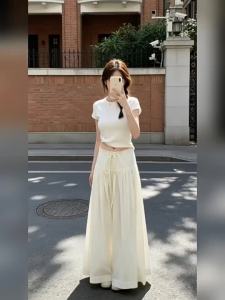 PEIZIXUAN | Bộ Áo Thun Trắng và Quần Ống Rộng Thời Trang cho Mùa Hè