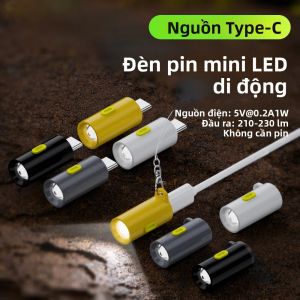 Đèn Pin Mini LED Type-C Đèn Cắm Trại Khẩn Cấp Ngoài Trời Cầm Tay Có Đèn Mạnh Có Công Tắc Chất Liệu ABS Đèn An Toàn Tại Nhà