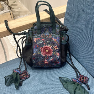Original Handmade Heavy Embroidery Linen Cotton Handbag Small Size Versatile Crossbody Bag Ethnic Style Floral Patterned Bag