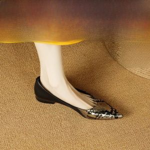 Leather Pointed Toe Slip-On Low Heel Womens Shoes Spring Autumn Snake Pattern Flat Bottom Simple Style Casual Fashion