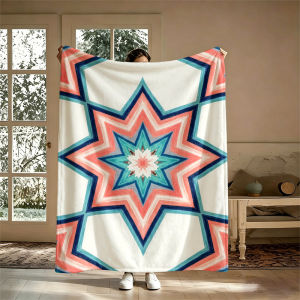 Potdemiel | Teal Coral Geometric StarFlannel Blanket Warm Soft Halloween Christmas Couch Warm Cozy Decorative Decor Gift for All Season