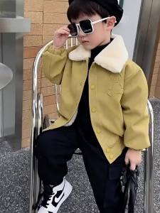 Áo Khoác Da Và Áo Khoác Lông Cừu Bé Trai 2024 Áo Khoác Dày Trẻ Em Đẹp Trai Sành Điệu Mẫu Mới Quần Áo Thu Đông Cho Bé