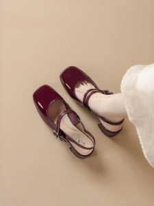 Josiny | French Style Versatile High Heel Vintage Peep Toe Flat Shoes
