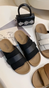 LUCCY Sandals for Women Slip On Slide with Embellish Leather Hook and Loop Comfortable Casual Flat Slippers#WL752