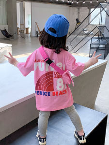 Pure Cotton Mid-Length Summer T-Shirt for Girls Baby Girls Short-Sleeved Top Childrens Cartoon Print Dress Skirt