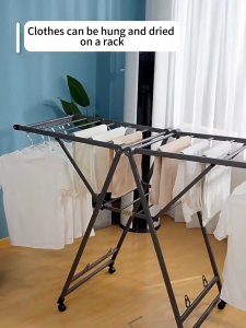 Foldable Clothes Drying Rack with Wheels Clothes Hanger Stainless Steel Clothesrack Space-Saving Hanger Stand Laundry Rack