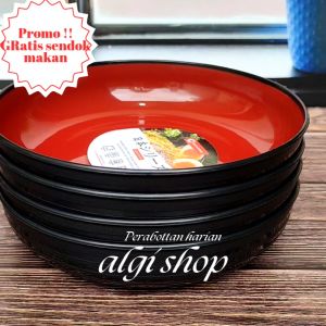 12Pcs Grtis sndok Mangkuk bulat ceper ramen hitam merah bebas BPA