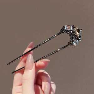 Elegant U-Shaped Rhinestone Hairpin Fashionable Vintage Hair Accessories Simple Hairdo Womens Hair Clip Alloy Silver Gold