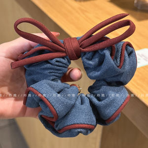 Vintage Blue Denim Hair Ties Womens Simple Butterfly Knot Hair Accessories Color Block Large Elastic Hair Bands Su Ya Brand