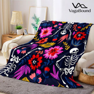 BILIBILI | Skull Floral Flannel Blanket Warm Soft Halloween Christmas Decorative Couch Warm Cozy All-Season Gift