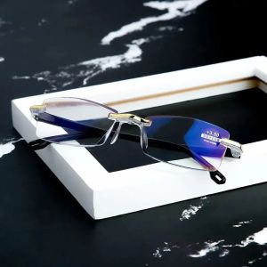 [+100~~+400] New Anti Blue Light Reading Glasses for Men and Women Frameless Cutting Presbyopia Glasses Blue Light Glasses