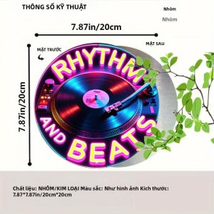 CIFbuy | Tranh Treo Tường Bằng Nhôm Phong Cách Boho Hiện Đại Kích Thước 7.87 Inch Chống Nước Trang Trí Nhà Cửa Gara Quán Cà Phê Bàn Xoay DJ Đèn Neon Trang Trí Theo Điệu Nhạc