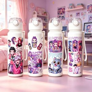 Hasbro | White Base Cartoon Pattern Water Bottle Fashion Large Capacity Lightweight Leakproof Cup for School Fitness Outdoor