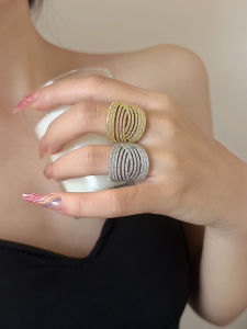 Retro Metal Cold Style Multi-Layer Zirconia Embedded Open Ring for Women with Fine Brick Design Exaggerated Finger Ring