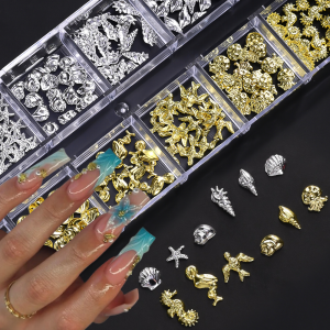 12 Món Trang Trí Móng Tay 3D Dòng Đại Dương Với Sao Biển Vỏ Sò Cá Ngựa Ốc Sứa Trang Trí Kim Loại Vàng/Bạc Dành Cho Móng Tay Tự Làm Mùa Hè