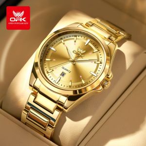 OPK Watch For Mens Waterproof Original Sale Stainless Steel Strap Fashion Casual Golden Watch Luminous Calendar With Gift Box