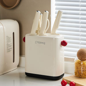 Kitchen Knife Holder Rack New Home Multi-Function Countertop Drain Storage Shelf High Aesthetic Value Cream Style Storage Box