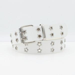 ♩1Pcs Black Faux Leather Belt With Silver Star Studs And Double Prong Buckle For Punk Streetwear Casual Daily Wear