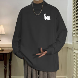 American-Style Half Turtleneck Dralon Bottoming Shirt Mens Winter Teenagers Loose Velvet Thickened Keep Warm Inner Match Top Clothes