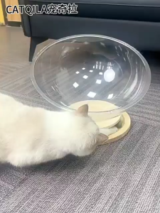 Space Capsule Cat Nest 2 in1 Solid Wood Turntable Toy Funny Cat Play and Sleep Integrated Detachable Wooden Stand Nest Acrylic Pet Bed