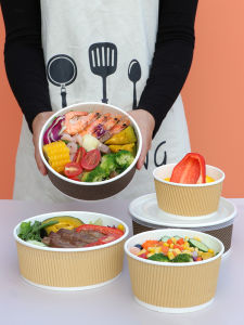 Disposable Thicken Kraft Paper round Corrugated Three-Layer Insulation Oven Mitts Soup Bowl with Lid Porridge Cup Take out Take Away Lunch Box