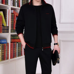 High-End Mens Sportswear Set Casual Loose Sweatshirt Three-Piece Set for Running And Leisure Large Size Cotton Long Sleeve