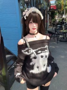 เสื้อสเวตเตอร์ถักสีดำสไตล์ยูนิเซ็กซ์ คอกลมแขนยาว คอวี ปกโปโล แขนยาว ทรงเข้ารูป แขนยาว ฤดูใบไม้ร่วง/ฤดูหนาว สไตล์เกาหลี เสื้อผ้าทำงาน