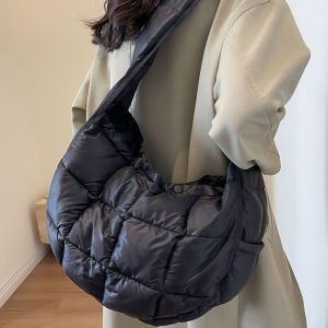 South Korea Ins Fancy Large Capacity Bag Female Casual Easiest for Match Ruched Puff Cotton Jacket Bag Student Shoulder Big Bag