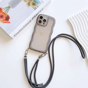 Fashion Lanyard Case For Samsung Galaxy S26 Ultra S25 S24 FE S23 Plus S21 S20 Shockproof Crossbody Cord Strap Wave Clear Cover