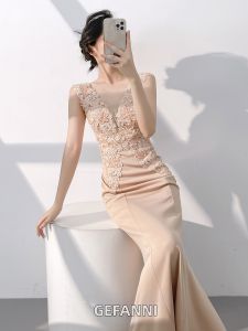 High-End Evening Dress Fish Tail Almond Color