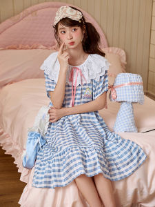 GONGDIE | Wearable Outside Disney Alice Style Lace Checkered Cotton Sleepwear