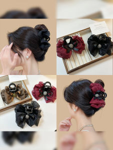 Red Sequin Bubble Fabric Hair Clip with Butterfly Knot for Women New Year Back of Head Shark Hair Clip Fashionable Hair Accessories