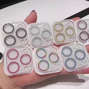 Luxury Glitter Diamond Camera Lens Glass Film For iPhone 14 Plus 15 13 12 Mini 11 17 16 Pro Max Clear Lens Protection Ring Cover