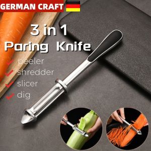 3 in1German Multi-function Peeler Vegetable Peeler Multifunctional Stainless Steel Peeler Non-Slip Handle for Potatoes Carrots Apples Pears Stainless Steel Vegetable Peeler for Potato Apple Veggie Fruit Kitchen Tool