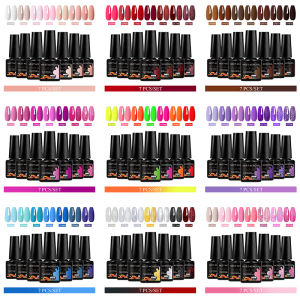 7Pcs Red PinK Blue Purple Gel Nail Polish 7.3ml Glitter Semi Permanent Nail Art LED UV Nail Art Gel Vernis Semi Permanent Gel