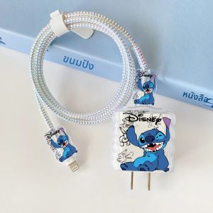 อะนิเมะ Stitch การ์ตูน Stitch ชาร์จข้อมูลป้องกันสายเคเบิล Winder อุปกรณ์เสริมสําหรับ Iphone 18 W/20 W Charger เปลือกป้องกันกรณี