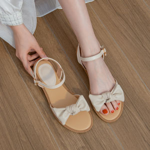 Fashionable Butterfly Knot Flat Bottom Open Toe Soft Sole Elegant Small Fragrance Style Womens Sandals Summer 2025 New Arrival