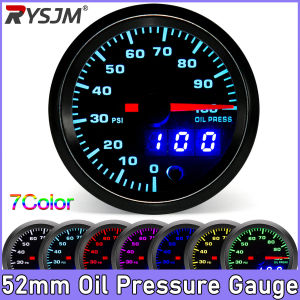 RYSJM | 52mm 7 Colors LED Car Oil Pressure Gauge 0-100 PSI Oil Press Meter High Speed Stepper Motor with Oil Pressure Sensor 1/8NPT