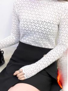 chaqi | Thickened Mid-Neck Lace Base Shirt Womens Autumn Winter Matching Sweater Fur Inner Fashionable Fleece-Lined Mesh Top