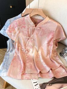 Chinese Style Retro Embroidered Slim Fit Short Sleeve Shirt