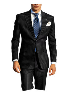 Mens Classic Stripe Suits Notch Lapel 2 Pieces Blazer+Pant 2 Buttons Slim Fit Jacket & Trousers for Business Casual Wedding